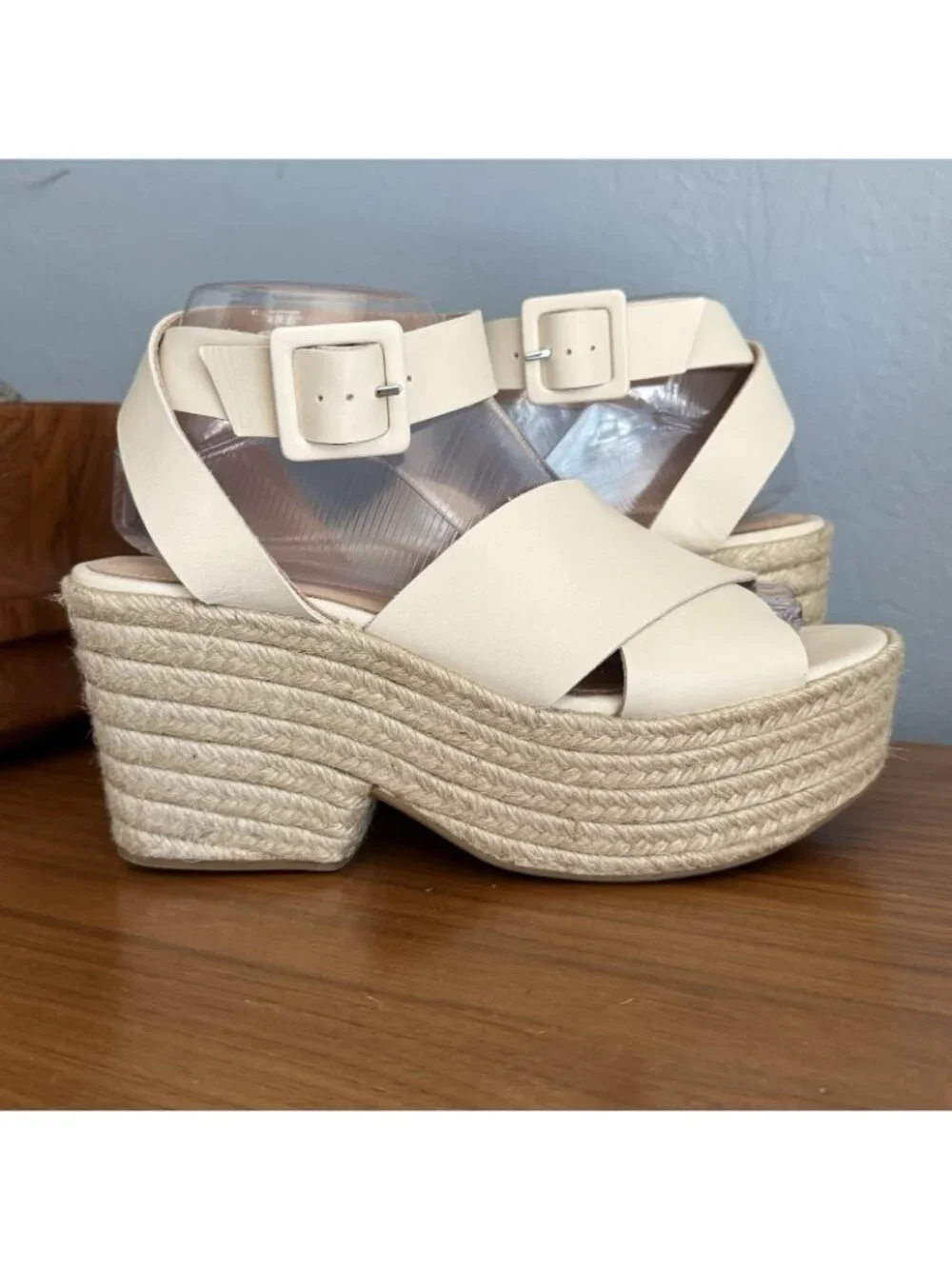 ALOHAS Lyla Cream Leather Espadrilles Platform Sandals Size 40